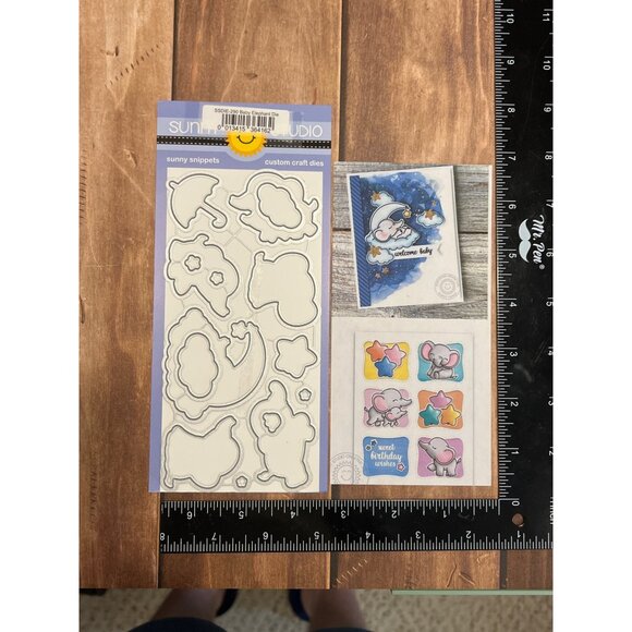 Sunny Studio Baby Elephant Clear Stamp & Die Set With Moon Stars Clouds - Picture 3 of 5